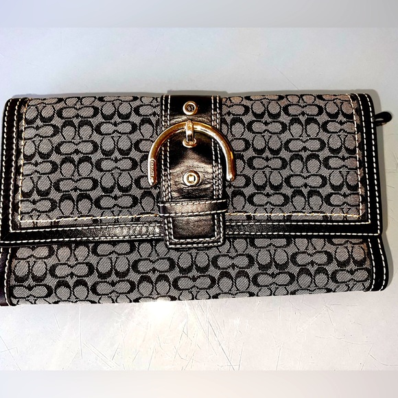 COACH Vintage Style C Logo w Leather Buckle Wallet & Matching Checkbook Cover - Picture 3 of 11
